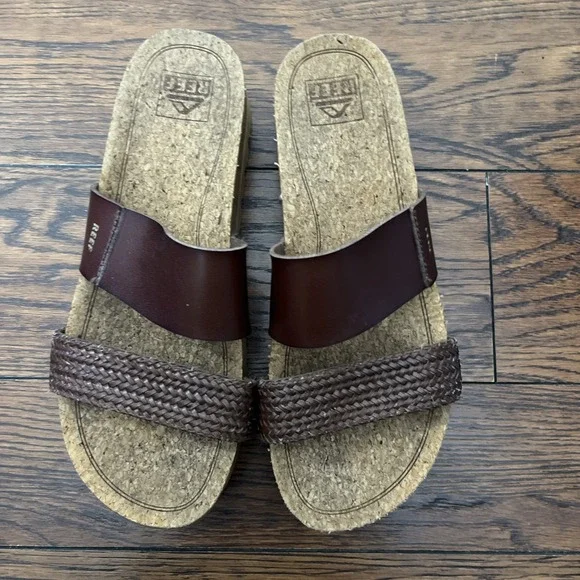 REEF Cushion Vista Hi Sandals Womens 8 Brown Platform Braided 2 Strap - Picture 2 of 6